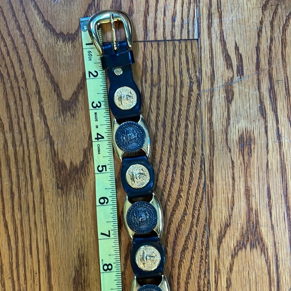 Vintage Milos Italy Coin Leather Belt Large EUC Link Black/Gold/Silver - Picture 9 of 10